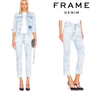 Frame le high straight jeans in tie-dye blue, Womens size 26